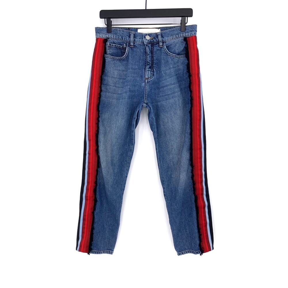 VICTORIA BECKHAM Neat Boy Jean Blue Denim Tuxedo Stripe Fringe 27